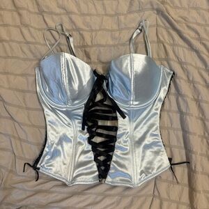 H&M Silver Corset Top with Black Lace Detail